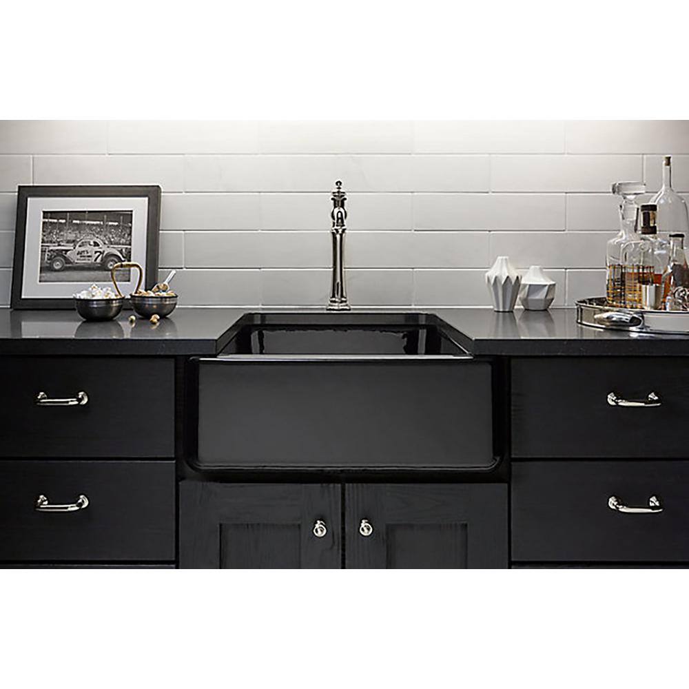 KOHLER Whitehaven Farmhouse Apron Front Undermount Cast Iron 24 in. Single Bowl Kitchen Sink in White K-5665-0