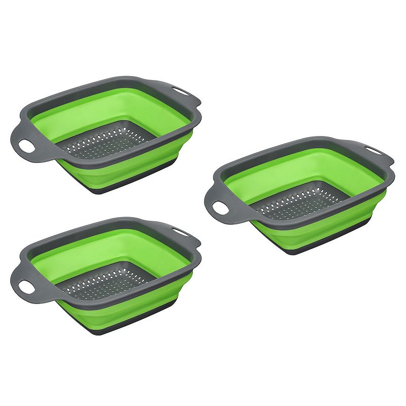 Collapsible Colander Set， 3 Pcs Silicone Square Foldable Strainer， Large