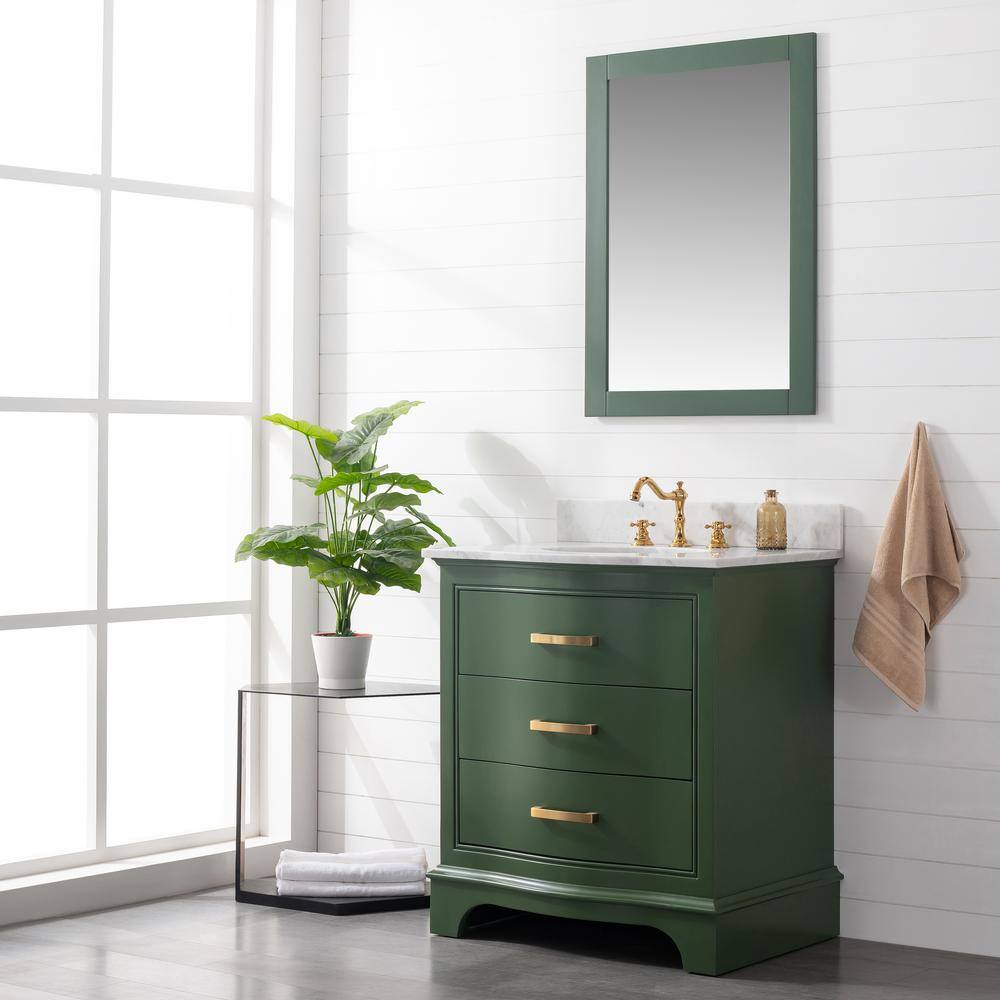 SUDIO Monroe 30 in. W x 22 in. D x 33.7 in. H Bath Vanity in Evergreen with White Marble Top Monroe-30EG