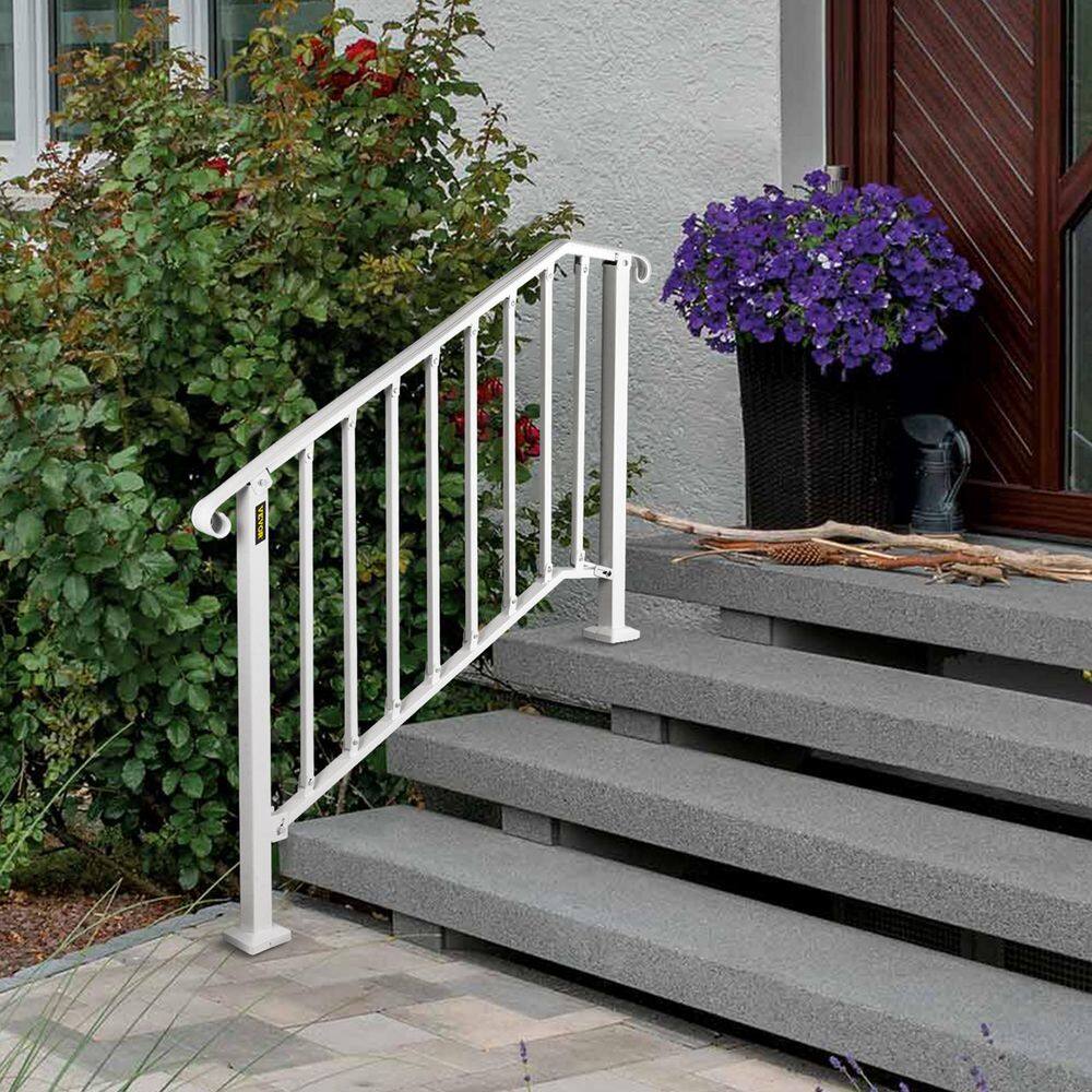 VEVOR 3 ft. Handrails for Outdoor Steps Fit 3 or 4 Steps Outdoor Stair Railing Wrought Iron Handrail with baluster White LTFS3H4BBSTL00001V0