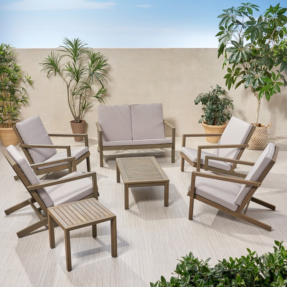 Leah Outdoor 6 Seater Acacia Wood Chat Set by Christopher Knight Home