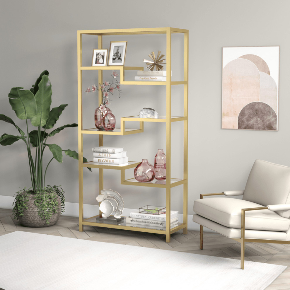 68 quotGold Metal And Glass Seven Tier Etagere Bookcase   Bookcases   by HomeRoots  Houzz