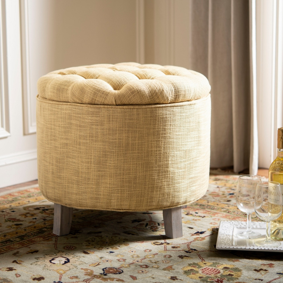 Emma Tufted Storage Ottoman Gold/ Distressed Grey   Transitional   Footstools And Ottomans   by Peachtree Fine Furniture  Houzz