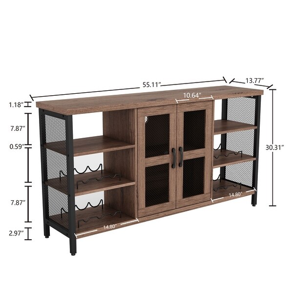 Wine Bar Cabinet with Storage for Liquor and Glasses