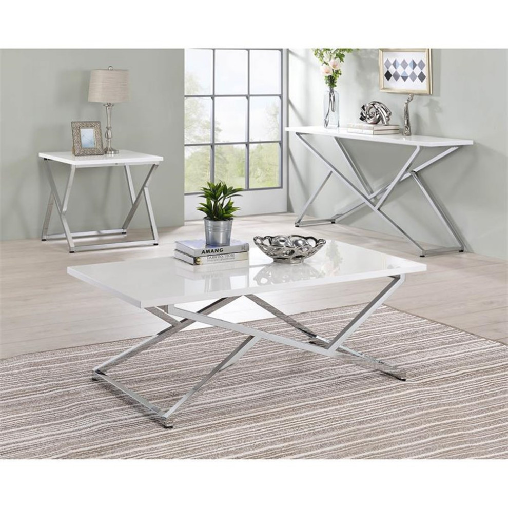 Home Square Mergo Wood Square End Table in Chrome and White   Set of 2   Contemporary   Side Tables And End Tables   by Homesquare  Houzz