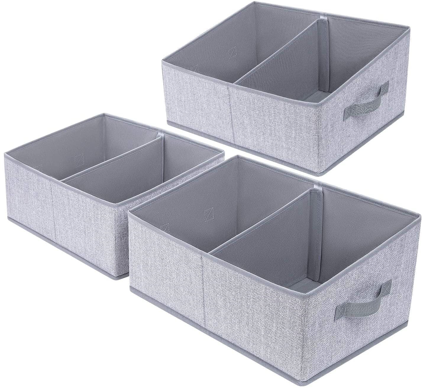 DIMJ Storage Bins, 3 Pcs Fabric Storage Cube Bins, Folding Closet Organizer Baskets Trapezoid Toys Organizer Box for Kids, Jeans, DVD, Book, Baby Clothes Organizer, Home Organization, Ash Gray