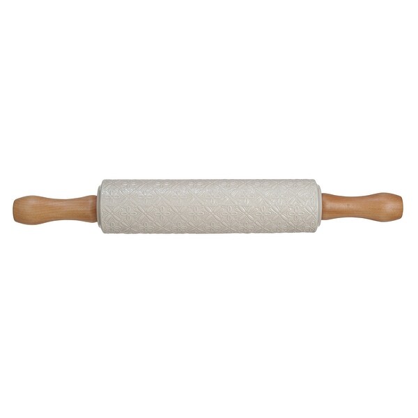 Stoneware Rolling Pin with Pattern and Handles