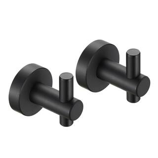 Zalerock Round 2-Piece Wall-Mounted Bathroom Robe Hook and Towel Hook with hidden mounting base in Black HU2003-2