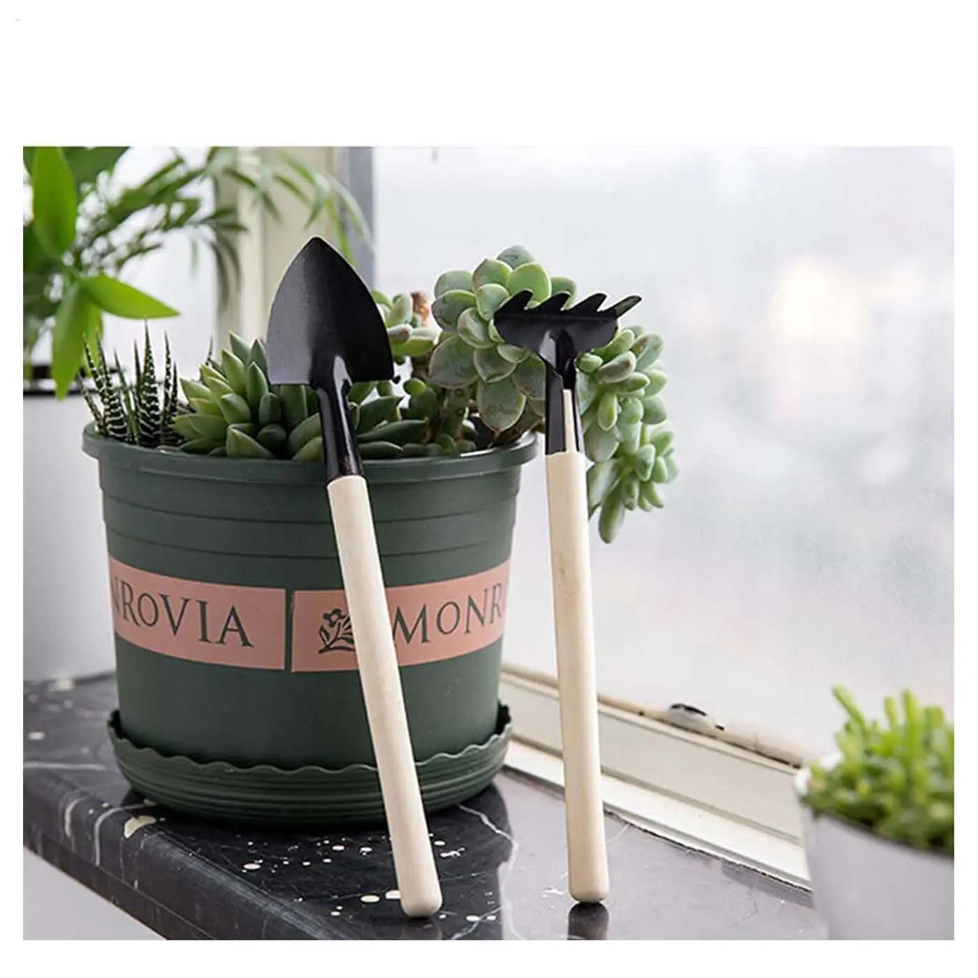 Wholesales Gardening Mini Three piece Bonsai Tool Set With Wooden Handle Garden Tool Set for Planting Flowers And Digging Soil