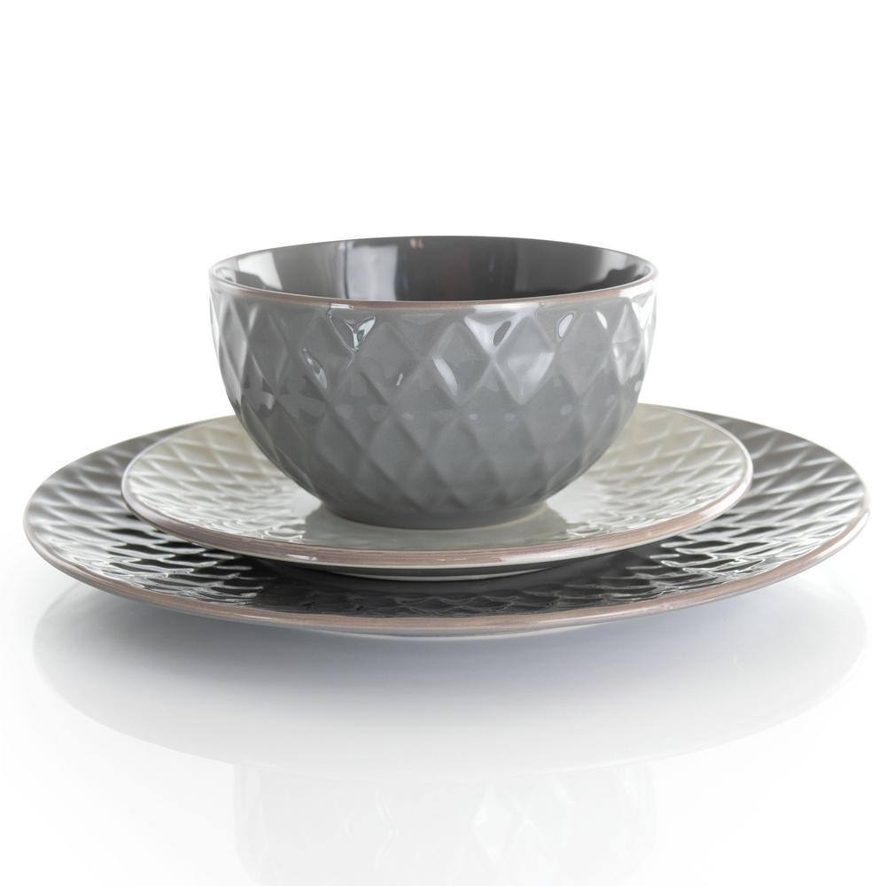 Elama 16-Piece Tahitian Diamond Slate and Pearl Stoneware Dinnerware Set (Service for 4) 985114792M