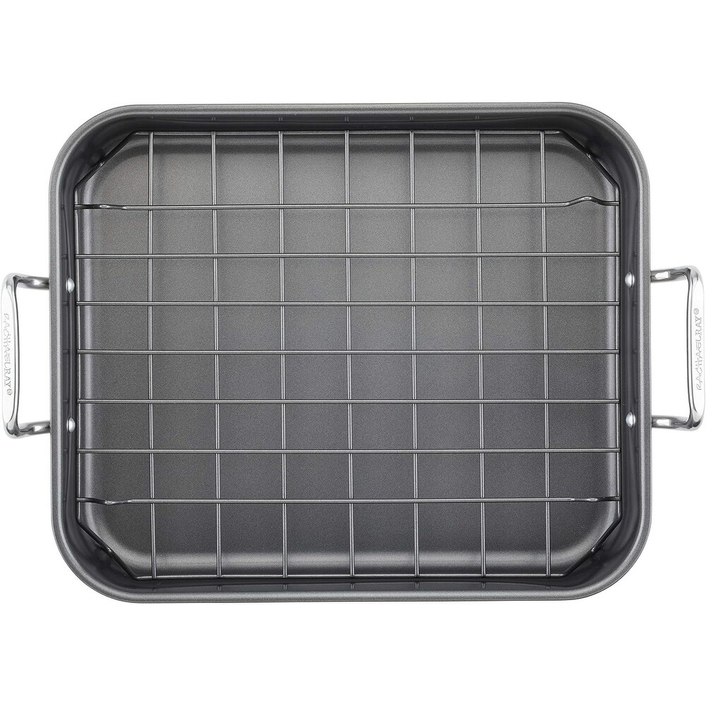 Bakeware Nonstick Roaster/Roasting Pan with Reversible Rack  16.5 Inch x 13.5 Inch