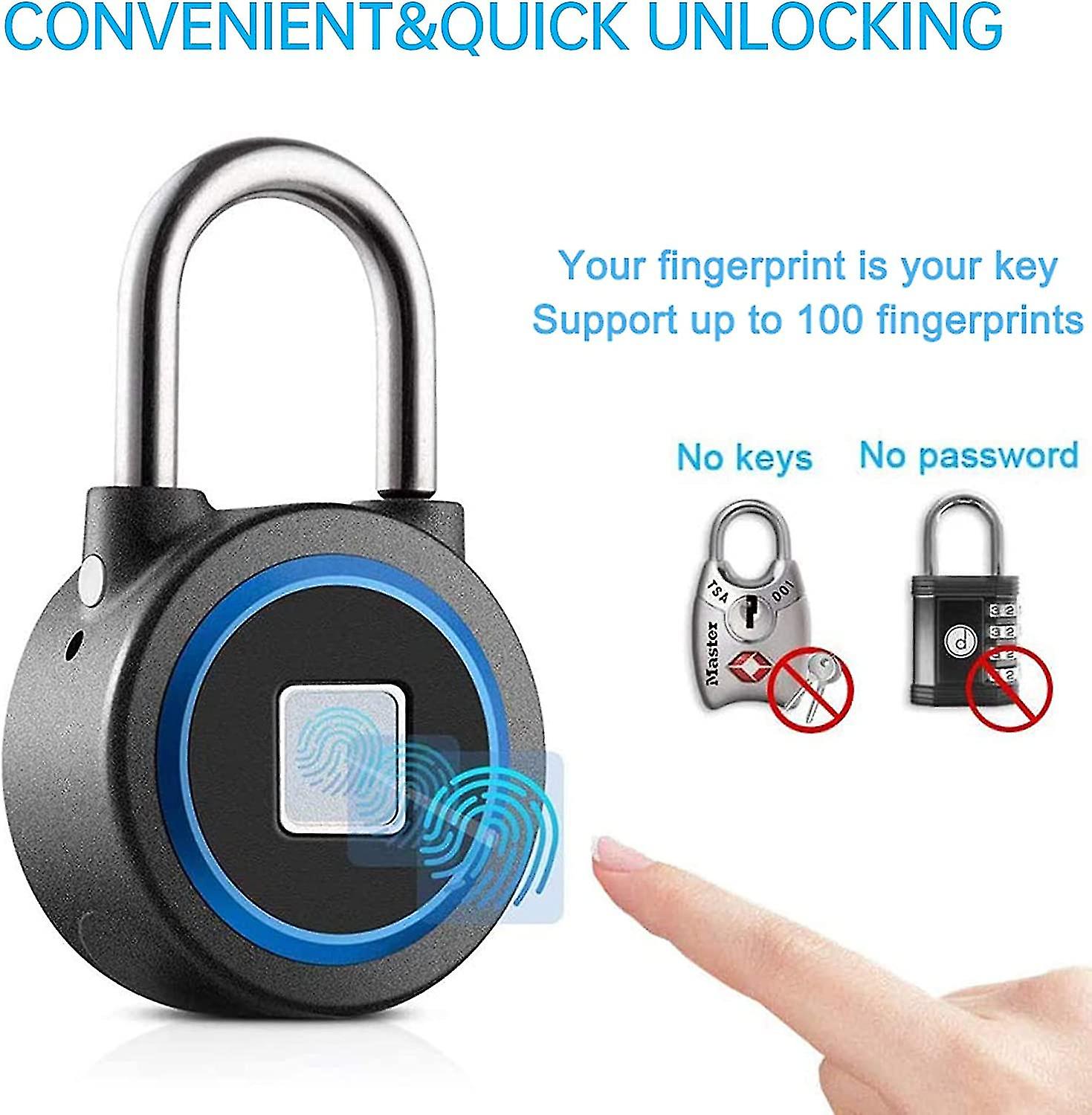 Fingerprint Lock Bluetooth Lock Mobile App Smart Keyless Biometric Lock Waterproof Suitable For Gym Sports Bike School Fence Storage (blue) Jiujiu