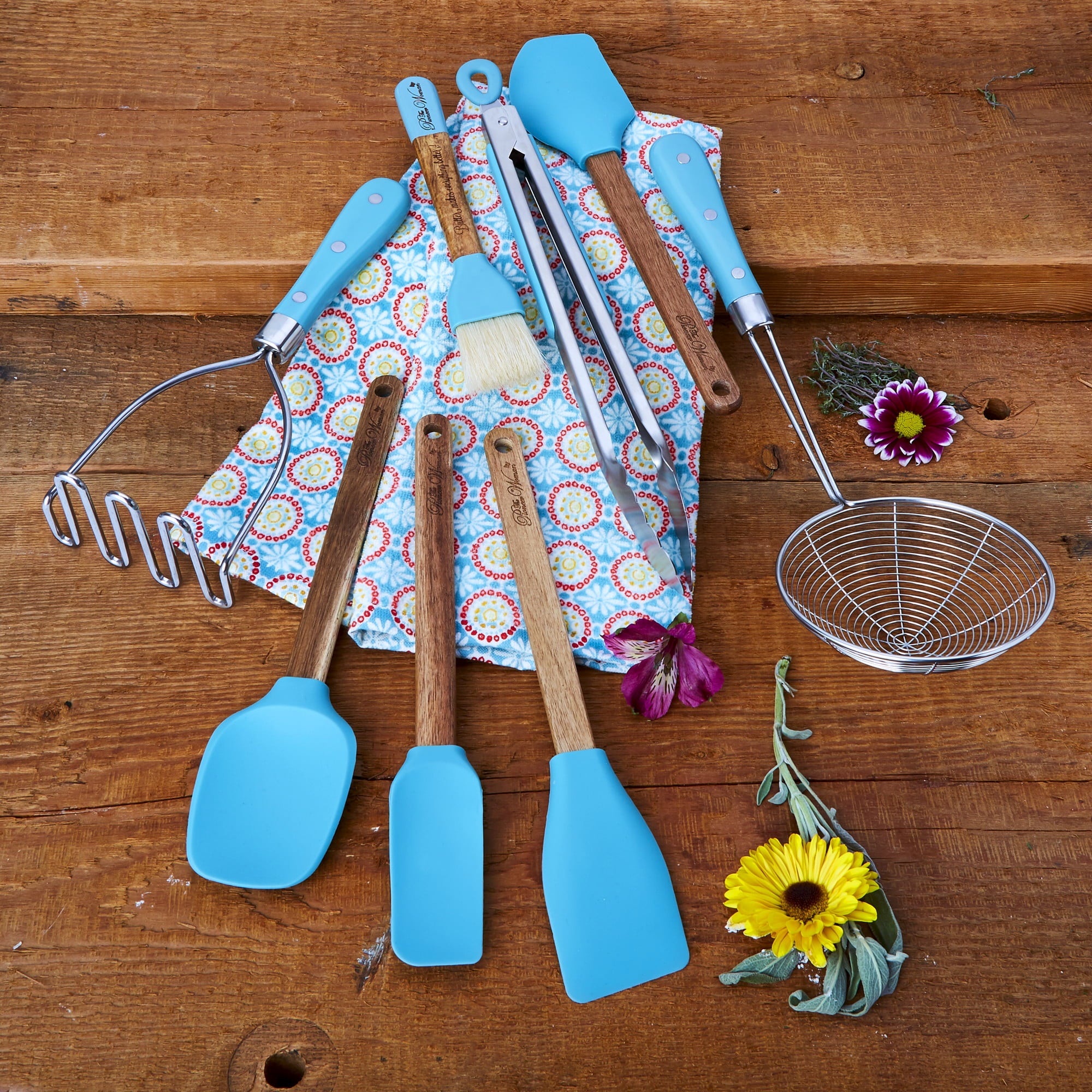 The Pioneer Woman Frontier Collection 8-Piece Kitchen Tool and Utensil Set, Teal