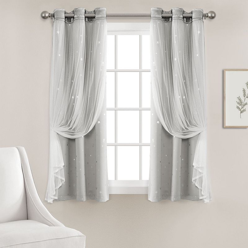 Lush Decor Star Sheer Insulated Grommet Blackout Pair of 2 Window Curtain Panels