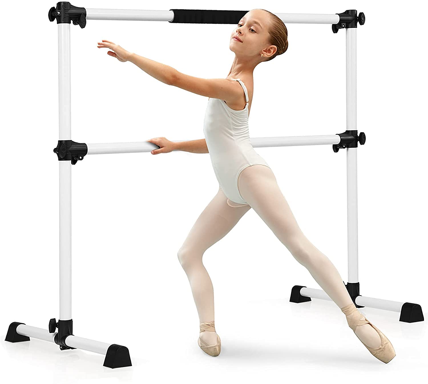 Costzon Ballet Bar, 4ft Freestanding Double Ballerina Bar with Adjustable Height, Heavy Duty Dancing Bar w/Foam Pads