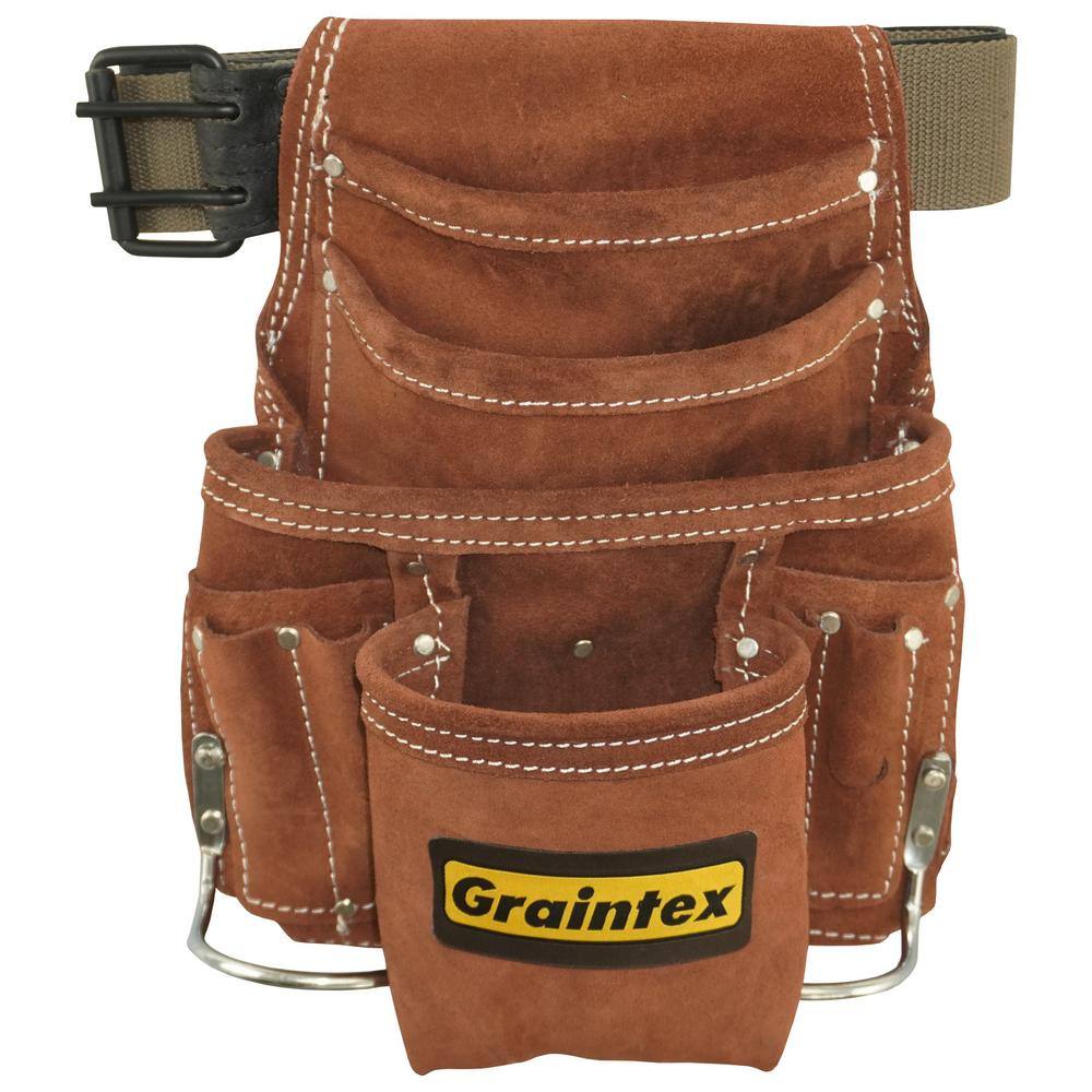 Graintex Suede 10-Pocket Leather Nail and Tool Pouch with Belt SS2976