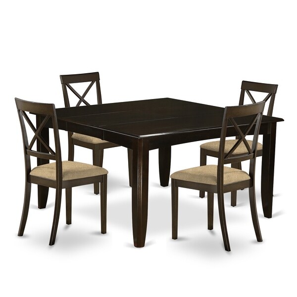 Wood Expandable Dining Set - Dining Table - Upholstered Linen Fabric Kitchen Chairs - Cappuccino Finish (Pieces Option)