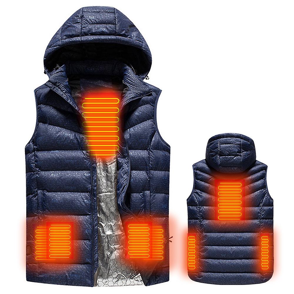 Usb Heated Warm Security Intelligent Autumn And Winter Vest With Hat Men Motorcycle Outdoor Ski Jacket Blue Black