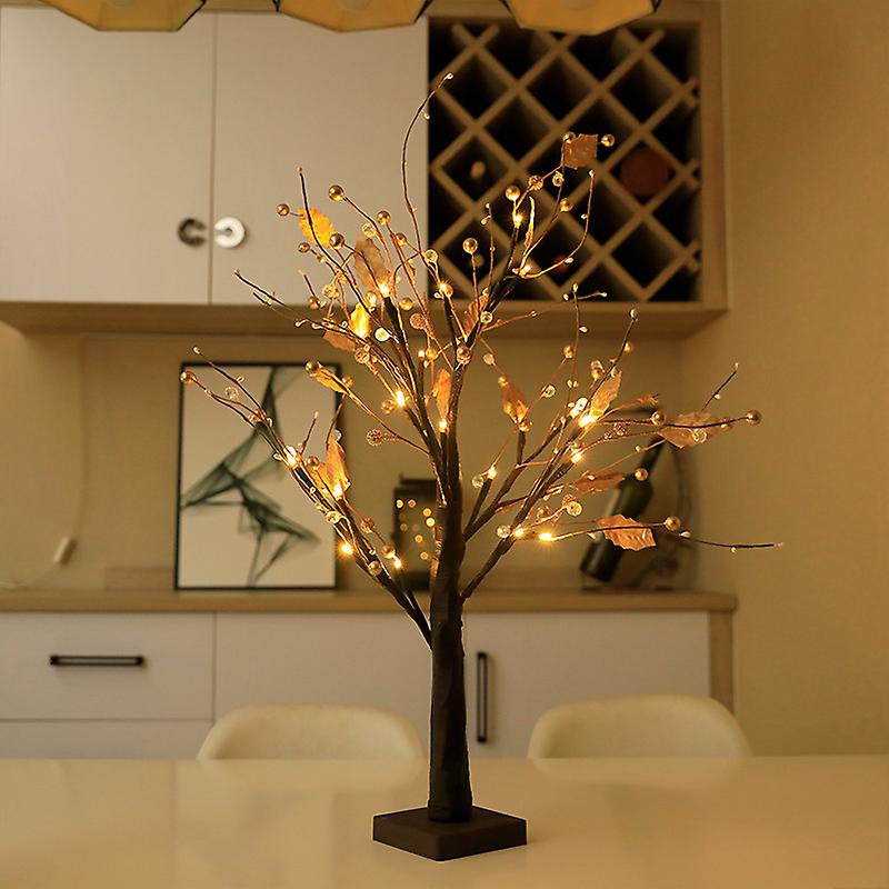 24 Led Red/glod Fruit Table Lamp Battery Operated Copper Wire Tree Branch Warm White Night Lights For Kids' Bedroom Indoor Decor