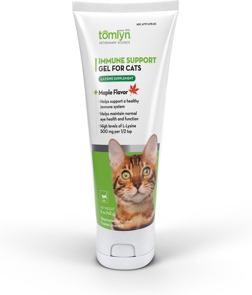 Tomlyn Immune Support L-Lysine Maple Flavor Gel Immune Supplement for Cats， 5-oz tube