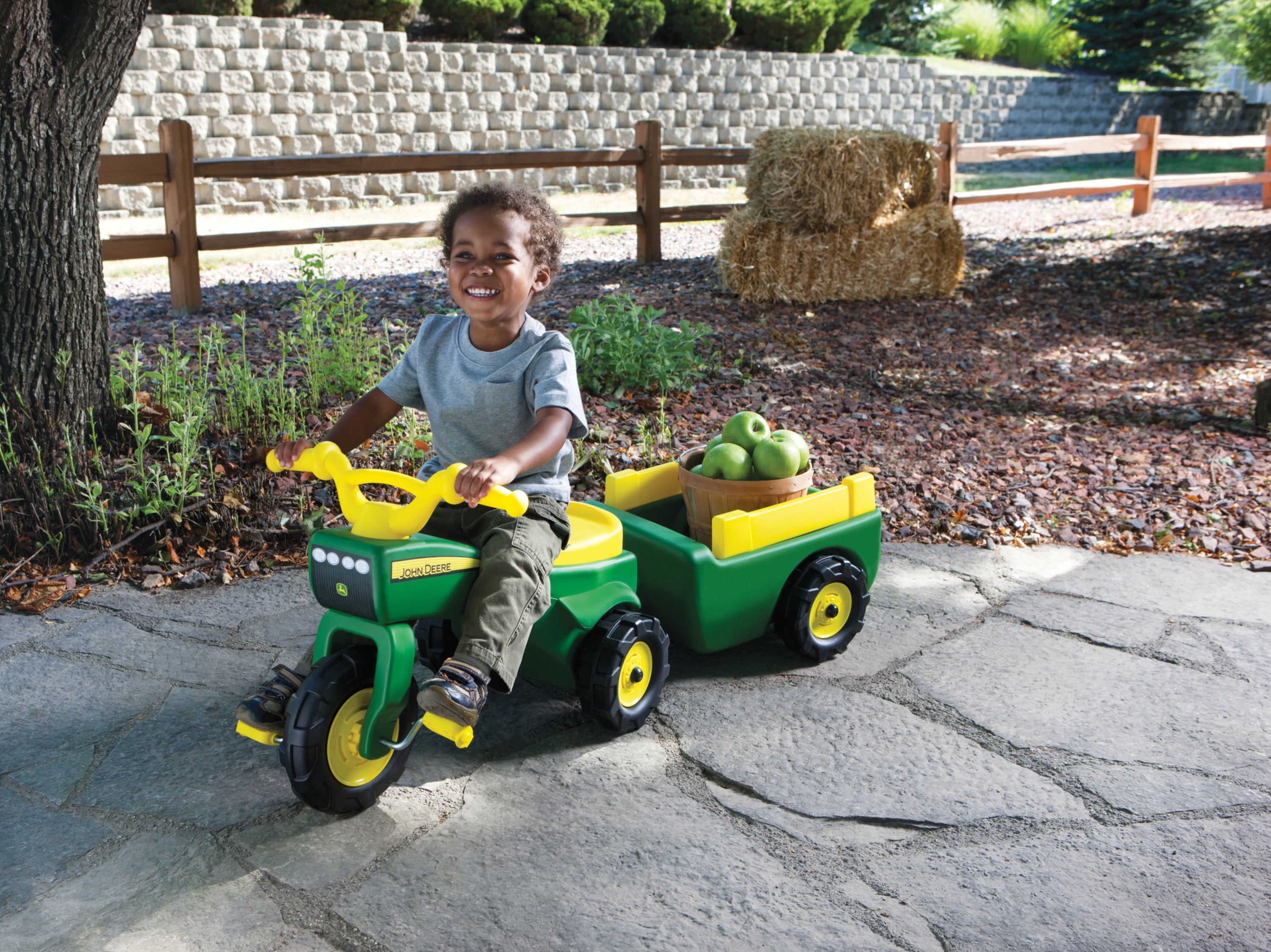 John Deere Pedal Tractor And Wagon, Kids Ride On Tractor Tricycle, Green + Yellow