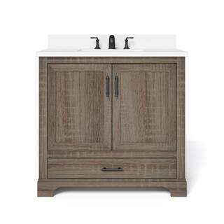 Glacier Bay Kendall 36 in. W x 34.5 in. H Bath Vanity in Distressed Oak with Engineered Stone Vanity Top in White with White Basin HDC36PRGV