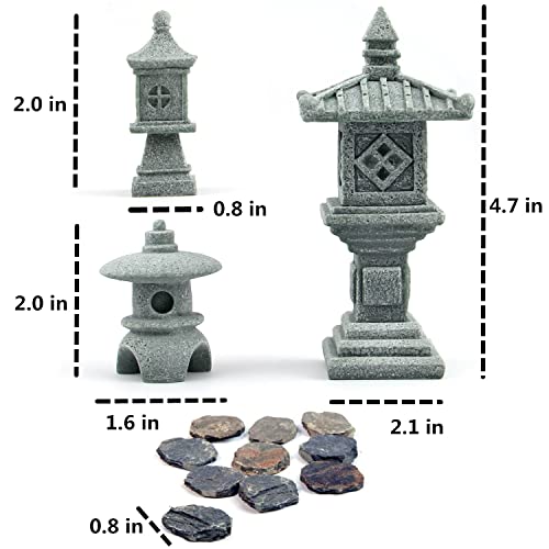 Miniature Fairy Garden Decoration Set,3 Japanese Lantern,10 Stepping Stone Mini Fairy Decor for Garden & Patio Micro Landscape Yard Bonsai Decoration