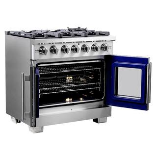 Forno Capriasca 36 in. Freestanding French Door Double Oven Dual Fuel Range 6 Burners Stainless Steel FFSGS6460-36