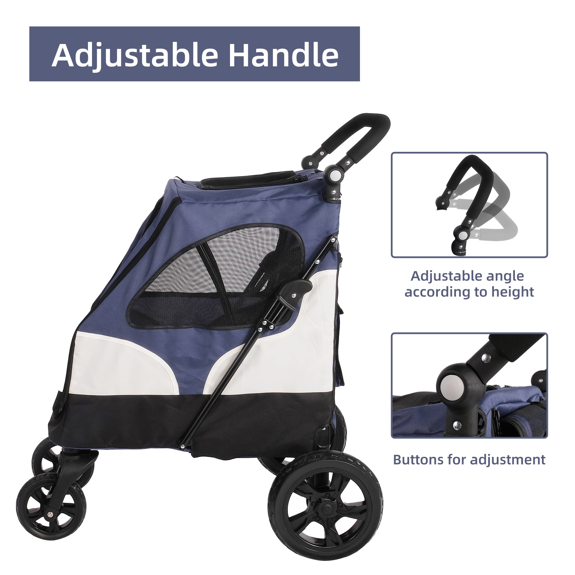 Pet Dog Stroller for Medium Dogs and Cats，Foldable Pet Jogger Stroller with Adjustable Handle，Blue