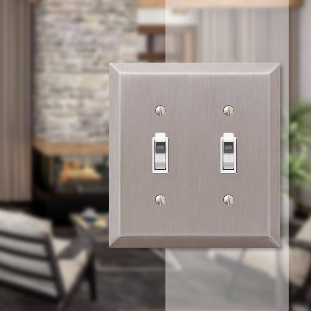 AMERELLE Metallic 2 Gang Toggle Steel Wall Plate - Brushed Nickel 163TTBN