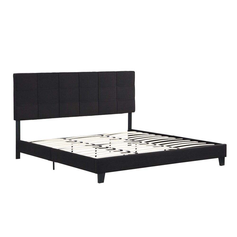 King Size Upholstered Platform Bed Frame with Linen Fabric Headboard