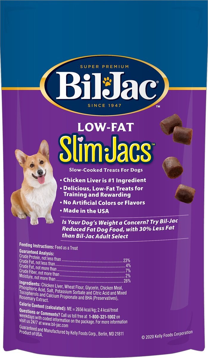 Bil-Jac Low-Fat SlimJacs Slow-Cooked Dog Treat， 4-oz pouch