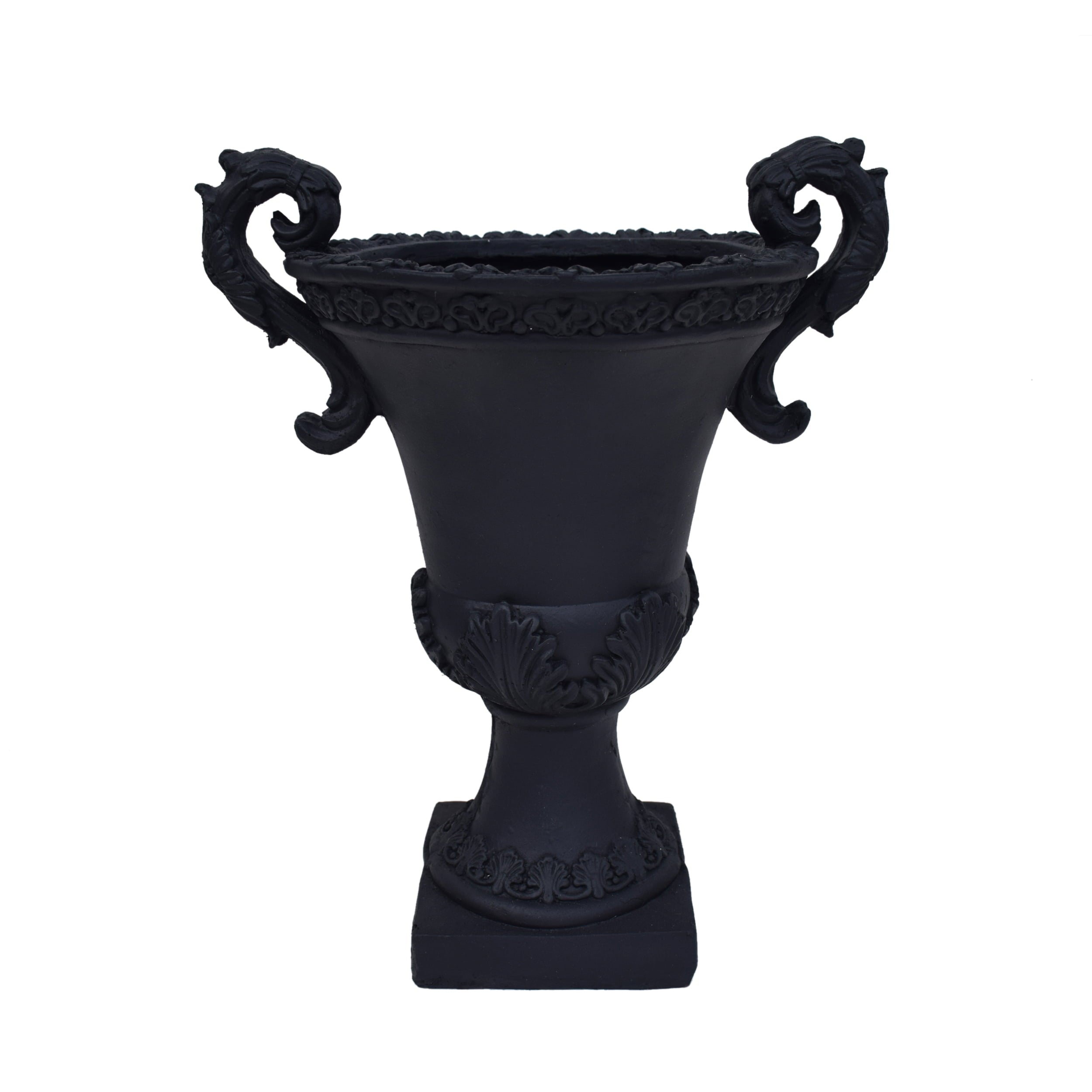 Egypt Outdoor Light Weight Concrete Chalice Garden Urn Planter, Black