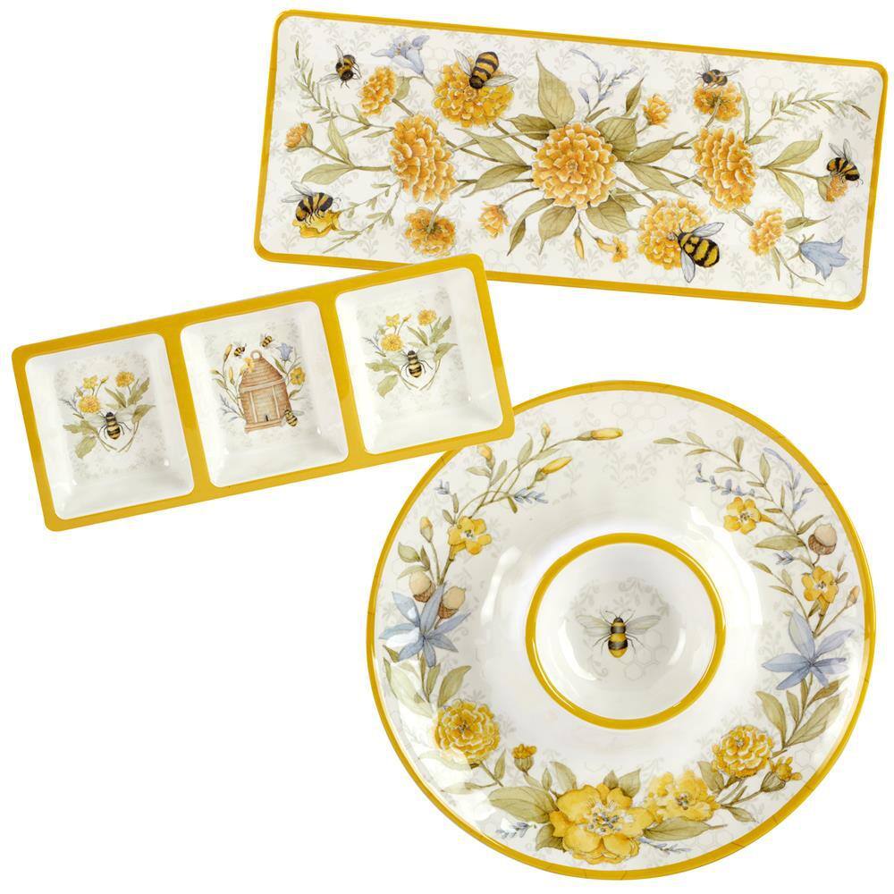 Certified International Bee Sweet Hostess Set 14.5 in. Assorted Colors Melamine Platters (Set of 3) 92528