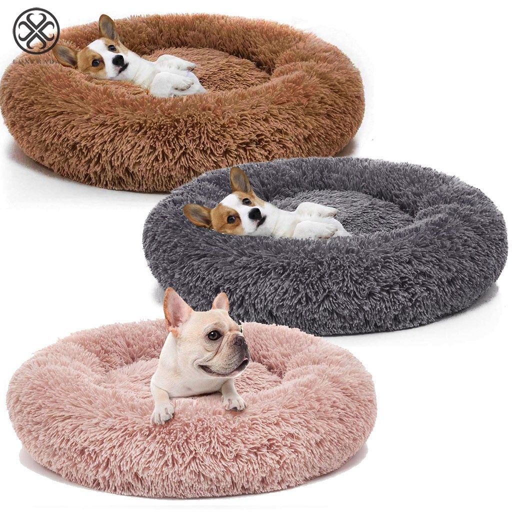 Luxtrada Original Cat and Dog Bed Luxury Shag Fur Donut Cuddler Round Donut Dog Beds Indoor Pillow Cuddler for Medium Small Dogs (XL，Brown)