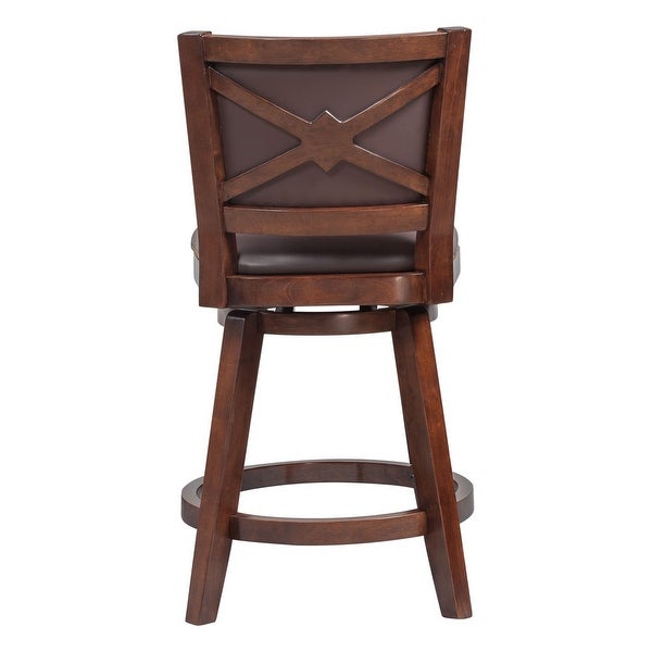 Swivel Counter Stool with Leatherette Padded Back and Nailhead Trim， Brown