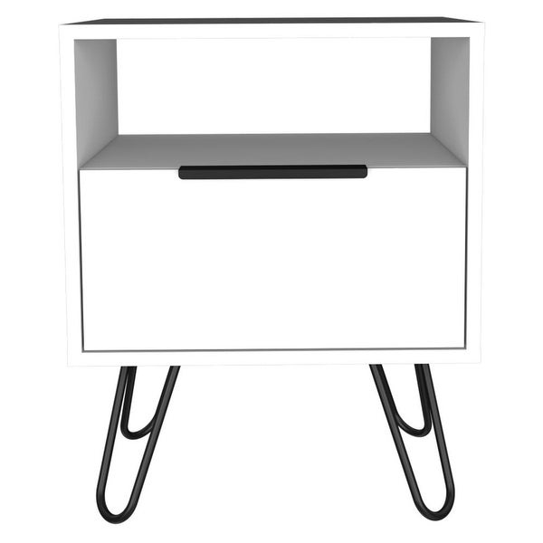 Augusta Nightstand with Drawer， Shelf， and Hairpin Legs - - 35438915