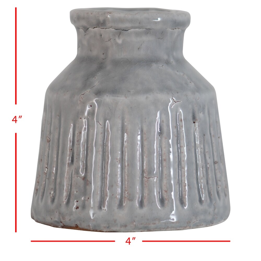 Foreside Home   Garden Handmade Gray Terracotta Vase with Carved Stripes