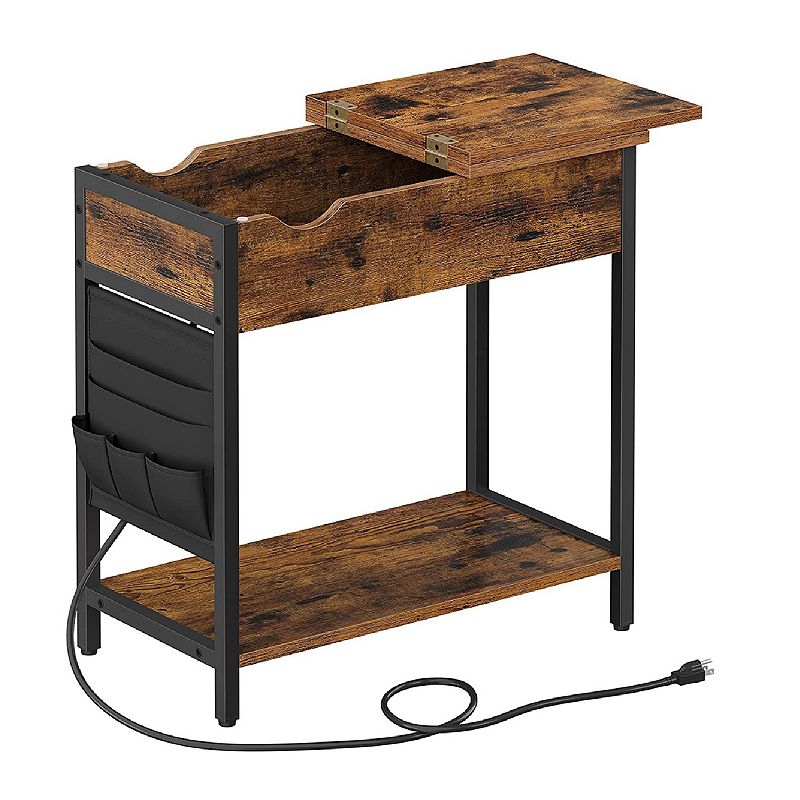 Industrial Side Table With Usb Ports And Power Outlet