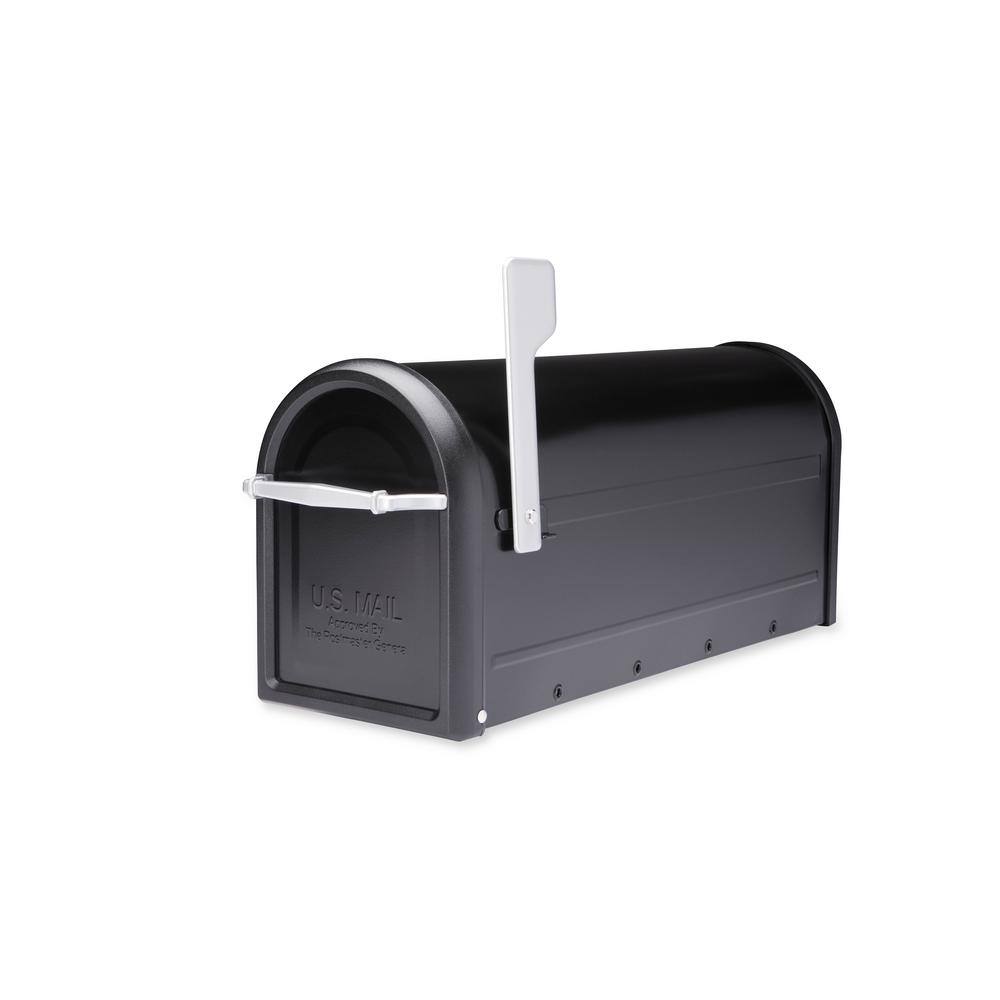 Architectural Mailboxes Chadwick Black Medium Steel Post Mount Mailbox with Nickel Handle and Flag 8950B-10