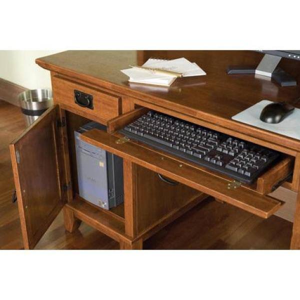 HOMESTYLES 58 in. Rectangular Cottage Oak 5 Drawer Computer Desk with Solid Wood Material 5180-184