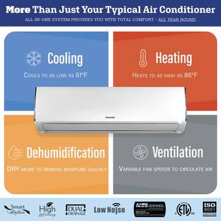 Pioneer Low-Ambient 24000 BTU 2 Ton 18 SEER Ductless Mini Split Wall Mounted Inverter Air Conditioner with Heat Pump 208230V WYT024GLFI19RL