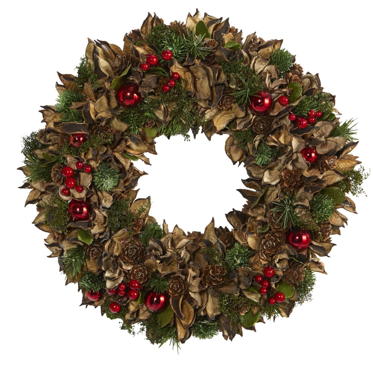 15” Holiday Artificial Wreath with Pine Cones & Ornaments – Festive Décor for Any Space