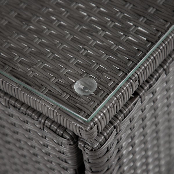 Zaara Compact Wicker and Glass Top Outdoor End Table by MandL Co.