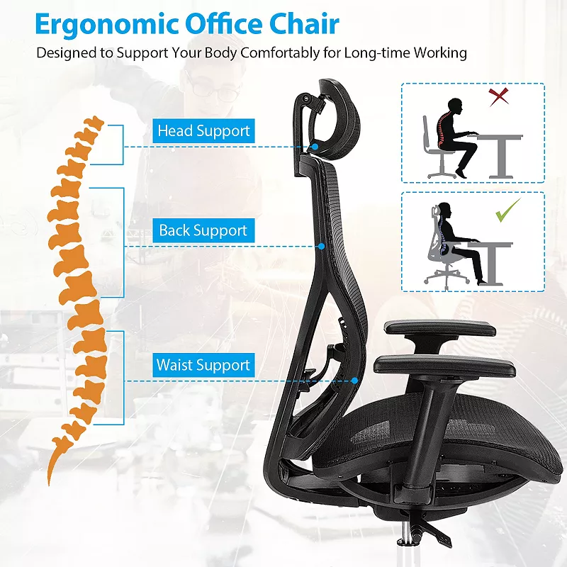 High-Back Mesh Executive Chair with Sliding Seat and Adjustable Lumbar Support