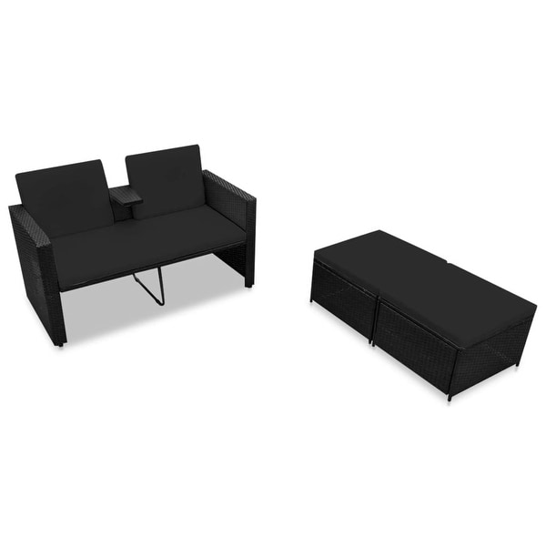 vidaXL 3 Piece Patio Lounge Set with Cushions Poly Rattan Black