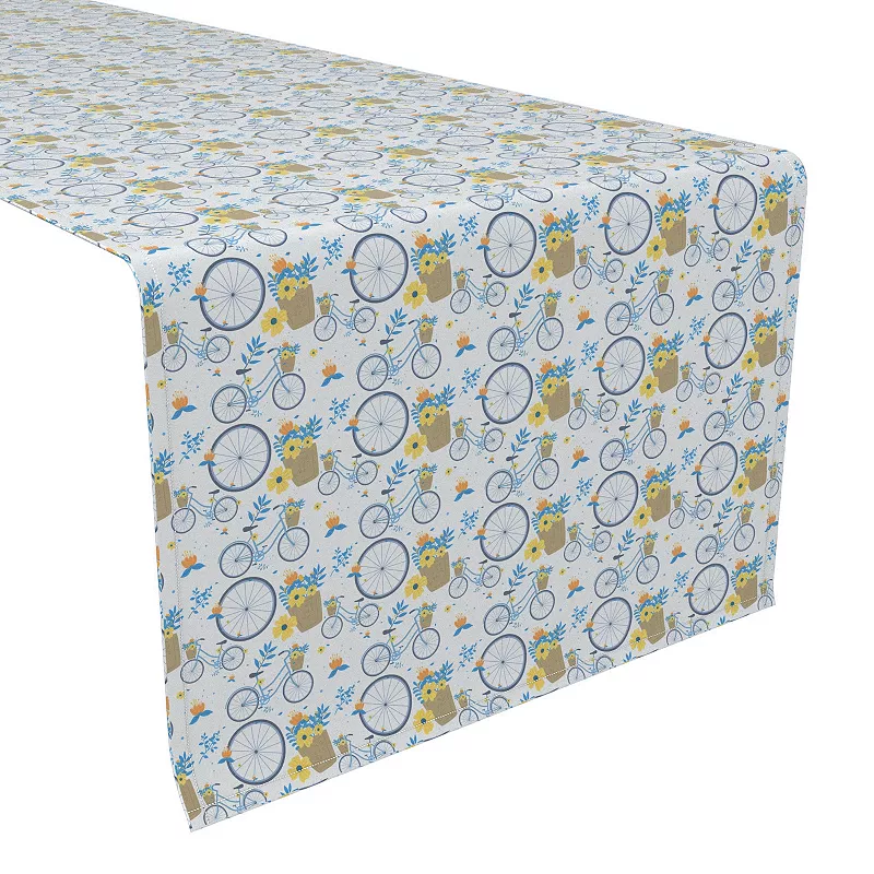 Table Runner， 100% Cotton， 16x108， Vintage Bikes and Floral Baskets