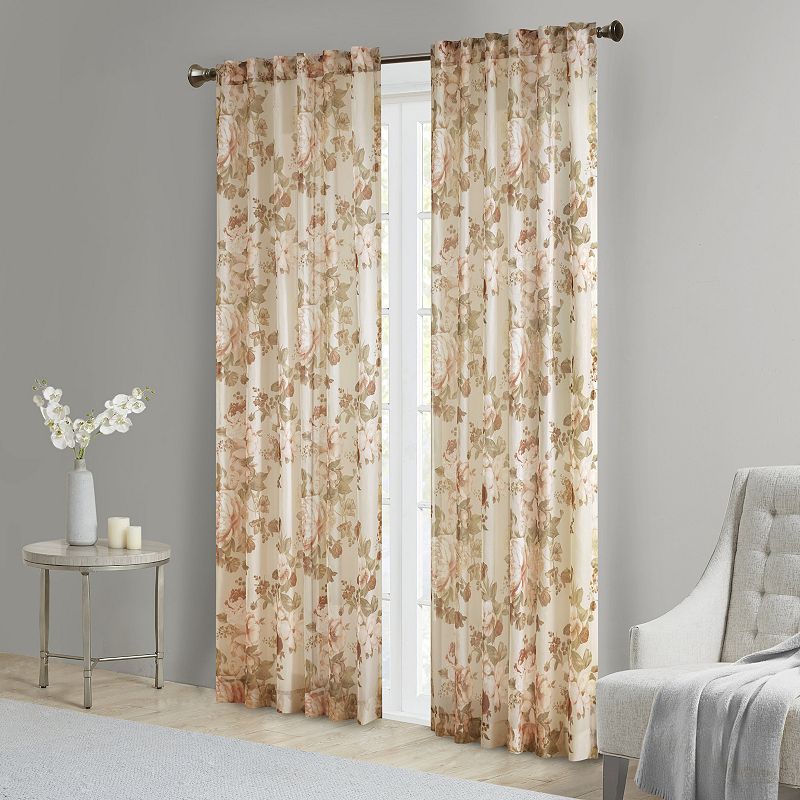 Madison Park Abelia Printed Floral Rod Pocket and Back Tab Voile Sheer 1 Window Curtain Panel