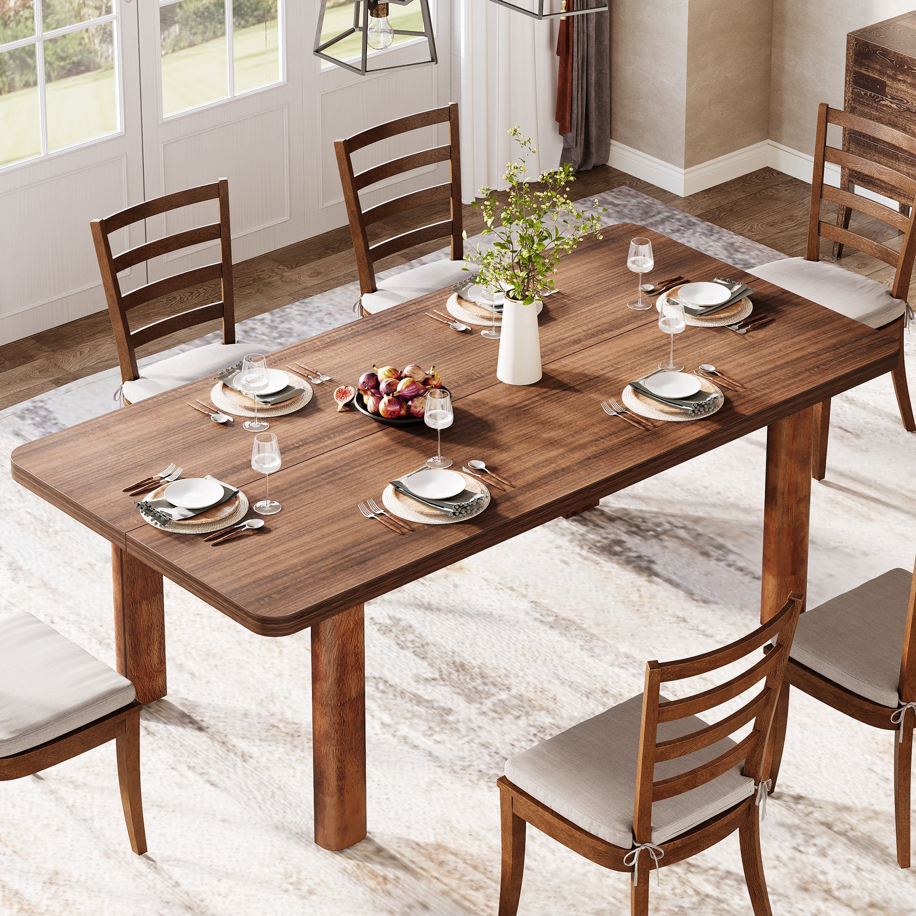 63-Inch Dining Table, Wood Farmhouse Kitchen Table for 4-6