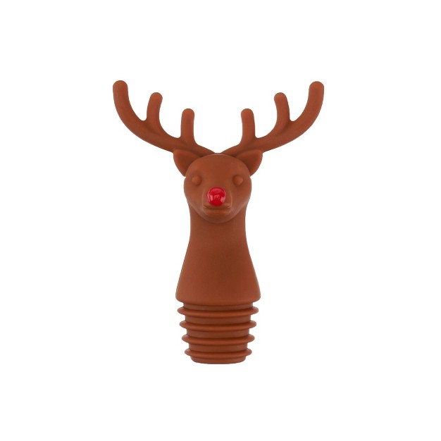 Truezoo Reindeer Bottle Stopper Christmas Animal Cork Novelty Wine Stopper Stocking Stuffer Gift Dishwasher Safe Silicone Brown Set Of 1